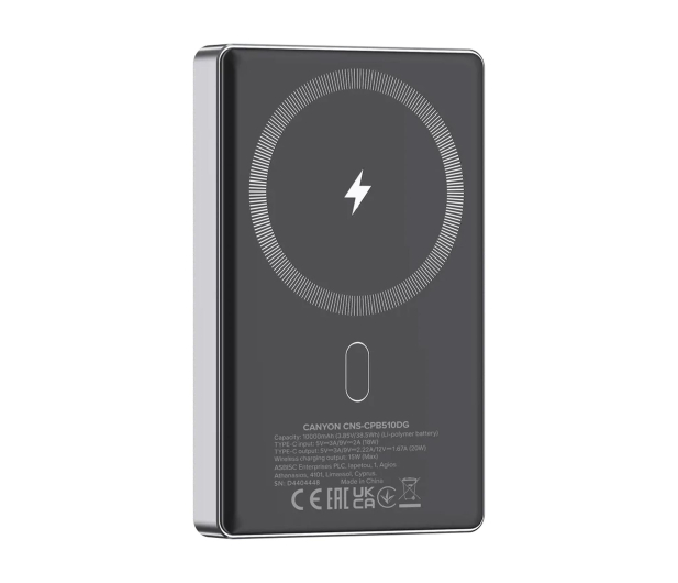 CANYON Powerbank OnPower 510 slim Magsafe 10000 mAh PD20W Grafitowy - 1320622 - zdjęcie 4